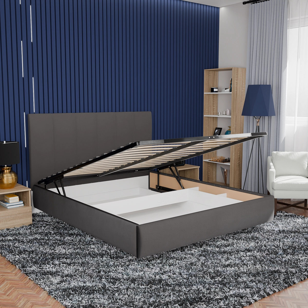 Кровать с подъемным механизмом Диона Графит 160х200 (stream18)